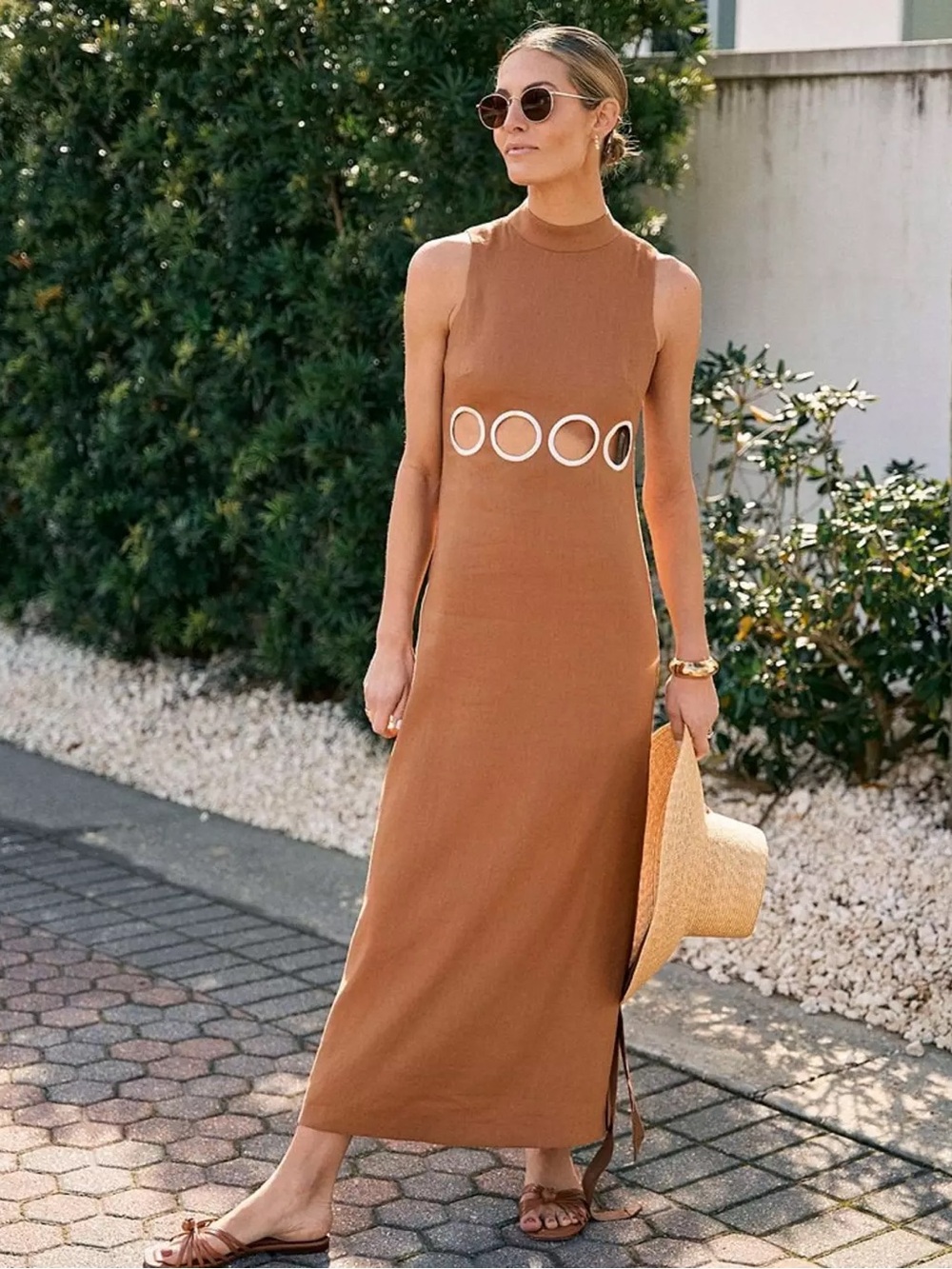 Antonio Melani x MG Style Mock Neck Circle Cut Out Linen Blend Dress